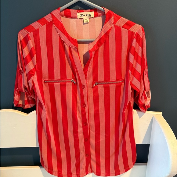 Tops - Blue Mood Red and Pink Striped Blouse